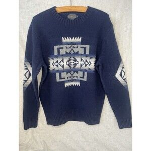 Pendleton Chief Joseph Aztec Lambswool Sweater Navy Blue Medium W/Tags Crewneck